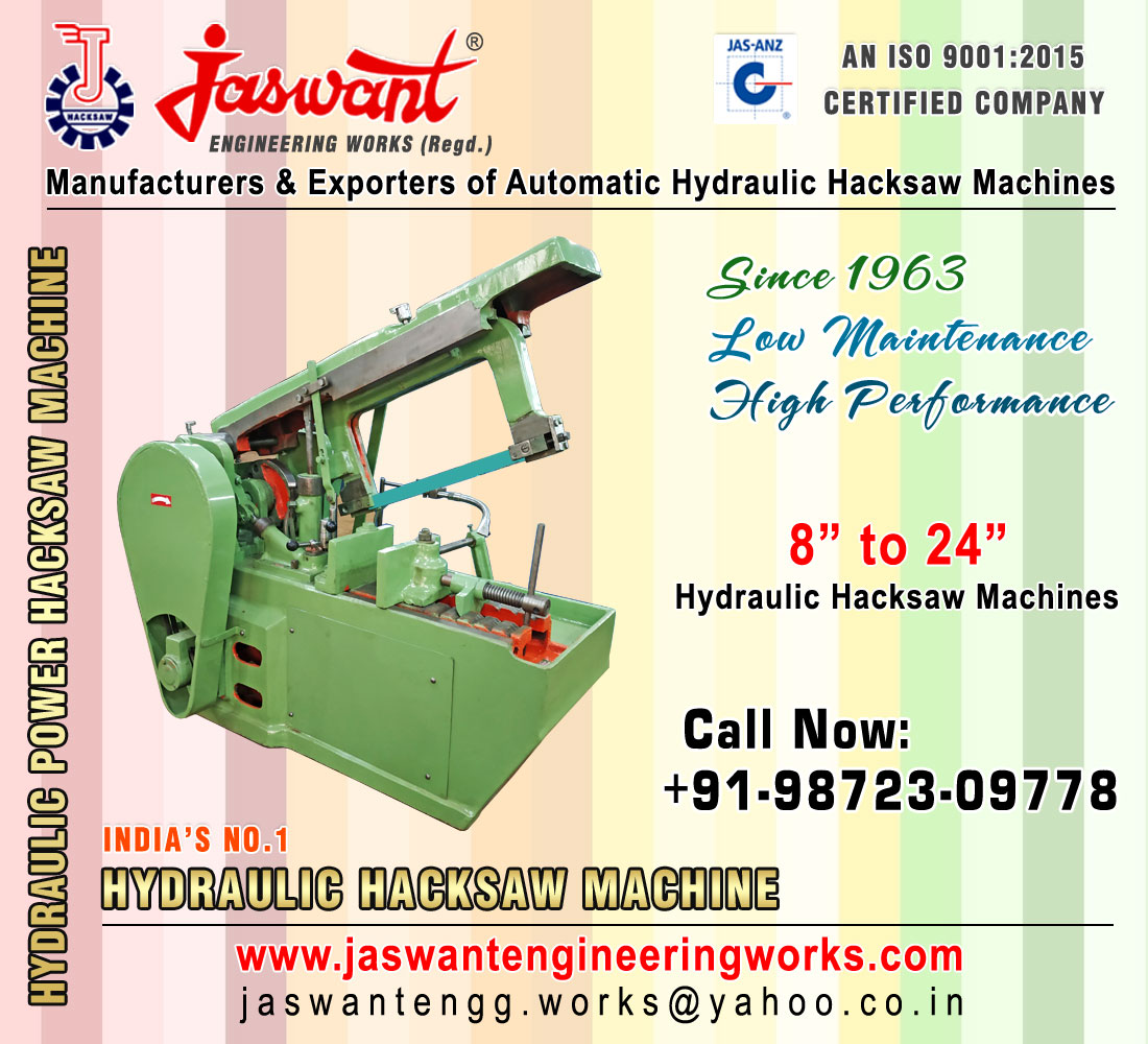 Manufacturers of Hydraulic Power Hacksaw Machine suppliers exporters in India Punjab Ludhiana