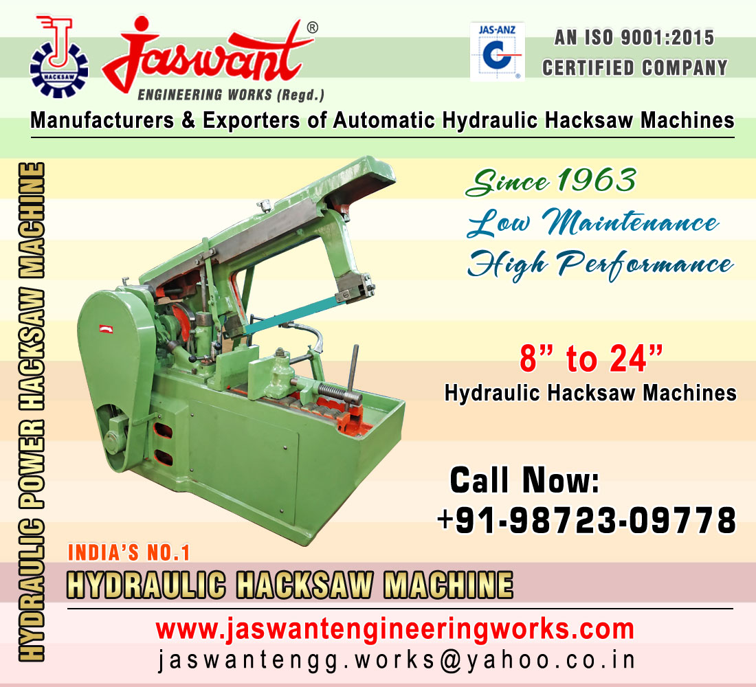 Manufacturers of Hydraulic Power Hacksaw Machine suppliers exporters in India Punjab Ludhiana