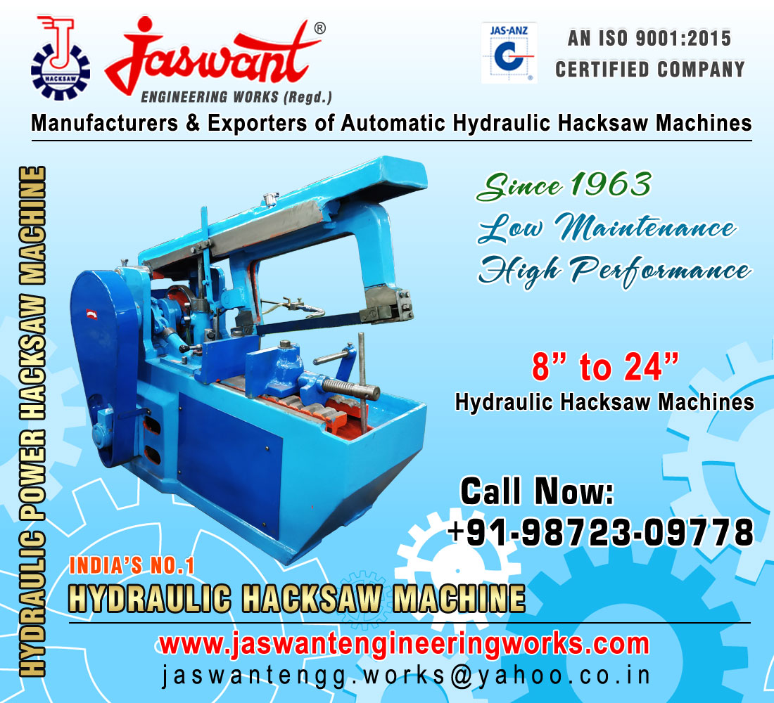 Manufacturers of Hydraulic Power Hacksaw Machine suppliers exporters in India Punjab Ludhiana